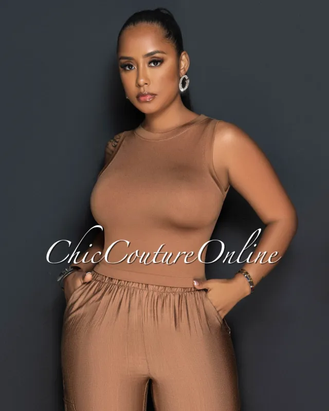 Neena Brown Basic Crop Top sold by Chic Couture