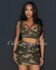 Zina Army Print Silver Belt Accent Top & Mini Skirt Set sold by Chic Couture