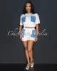 Panora White Blue Pearl Pockets Crop Top & Shorts Sporty Set sold by Chic Couture