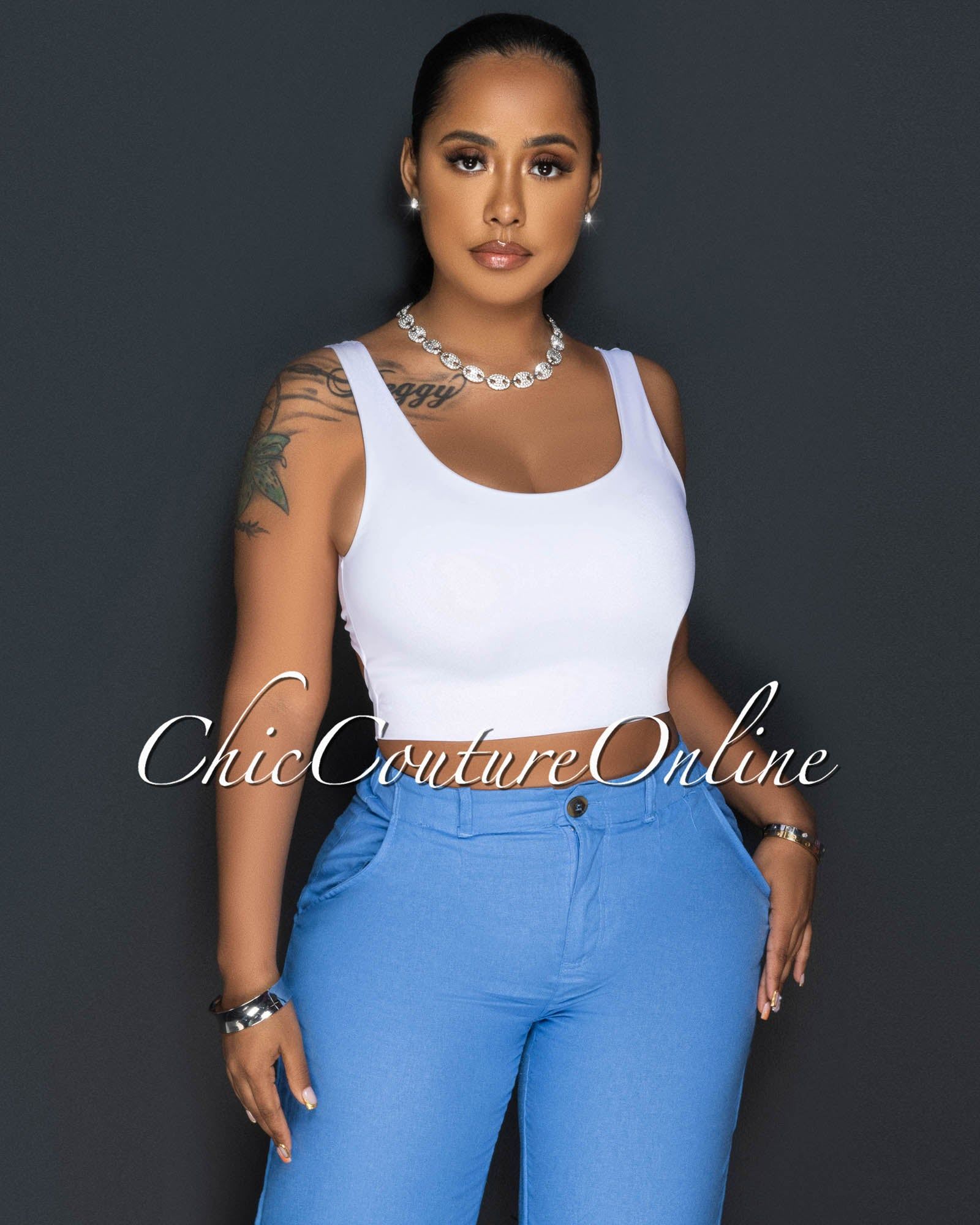 Radia White Back Cut-Out Crop Top sold by Chic Couture product image thumbnail 2