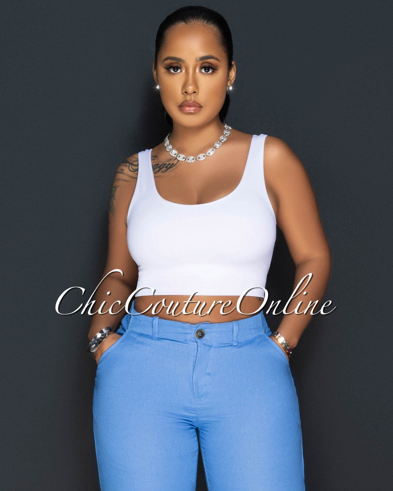 Radia White Back Cut-Out Crop Top sold by Chic Couture