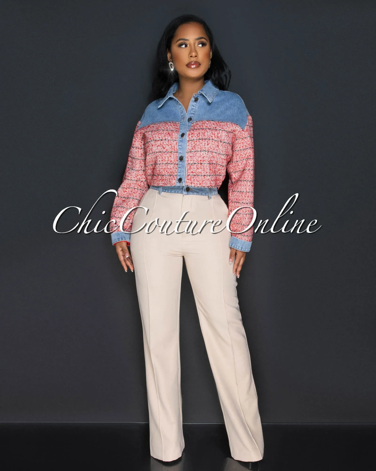 *Nalini Denim Tweed Accent Pants Set sold by Chic Couture product image thumbnail 2
