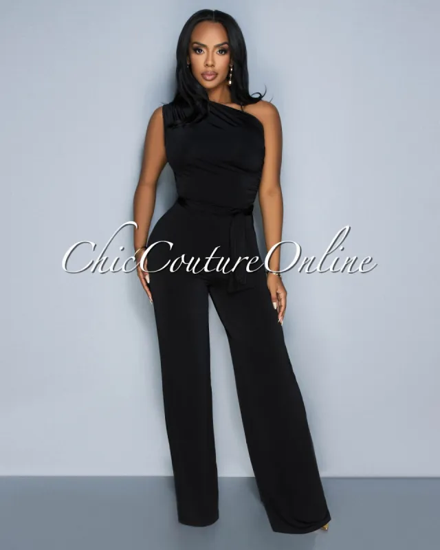 Anastasia Black Single Shoulder Jumpsuit sold by Chic Couture