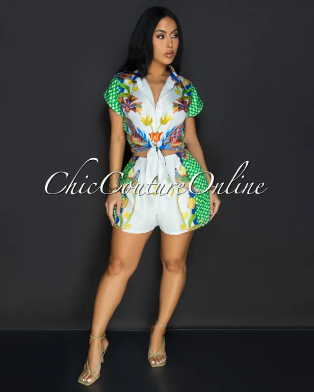 Izani Green Tropical Crop Top & Shorts Set sold by Chic Couture