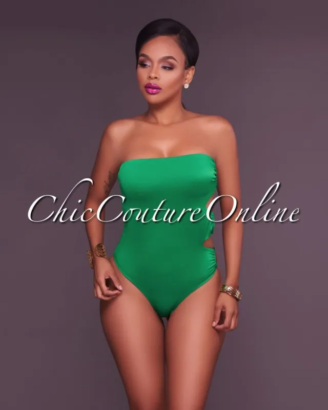 *Rakel Kelly-Green Side Rings Strapless One Piece Swimsuit sold by chic