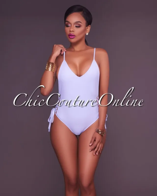 *Reanna Periwinkle Side Lace Up One Piece Swimsuit sold by Chic Couture