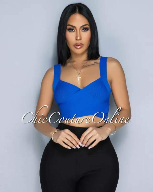 Cherika Blue Cross V-Neck Ribbed Crop Top sold by Chic Couture