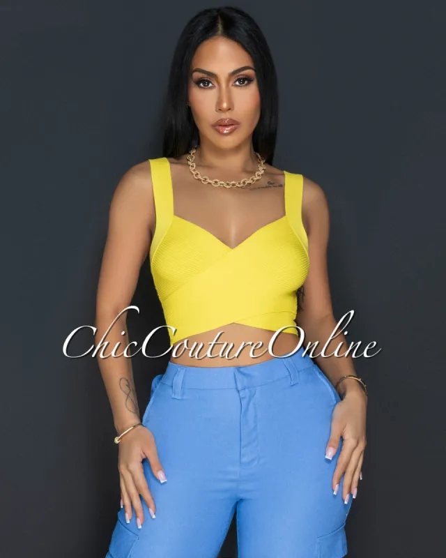 Cherika Yellow Cross V-Neck Ribbed Crop Top sold by Chic Couture
