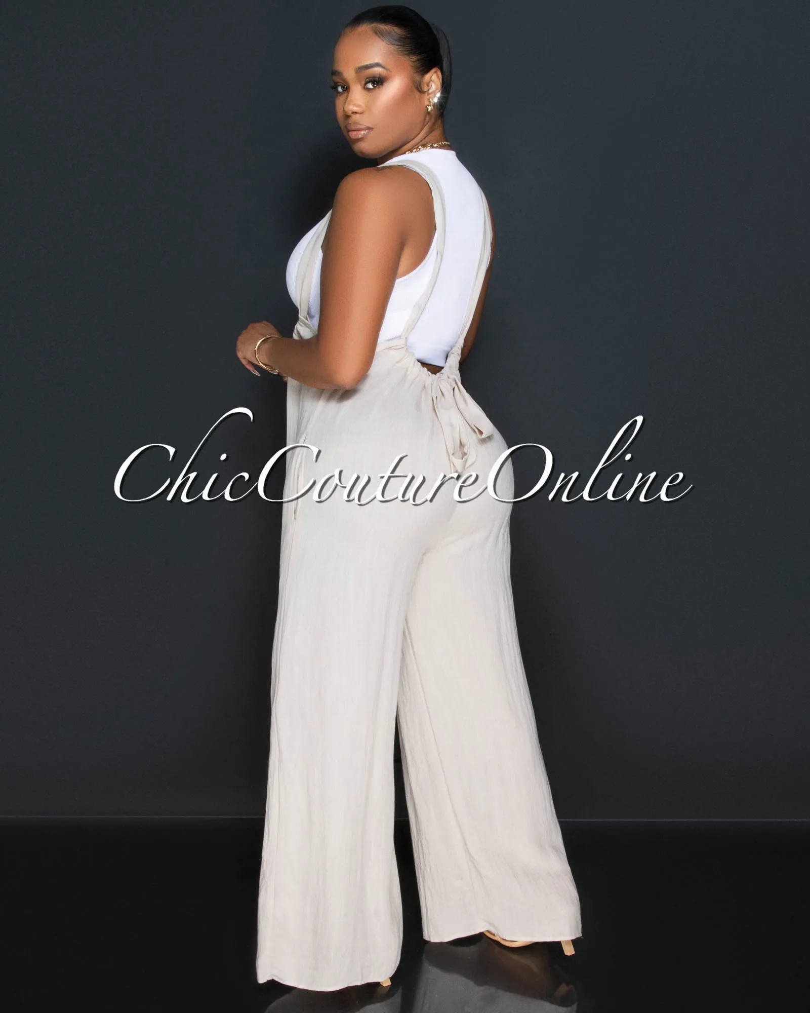 Tinlee Khaki Overall Wide Legs Jumpsuit sold by Chic Couture product image thumbnail 3