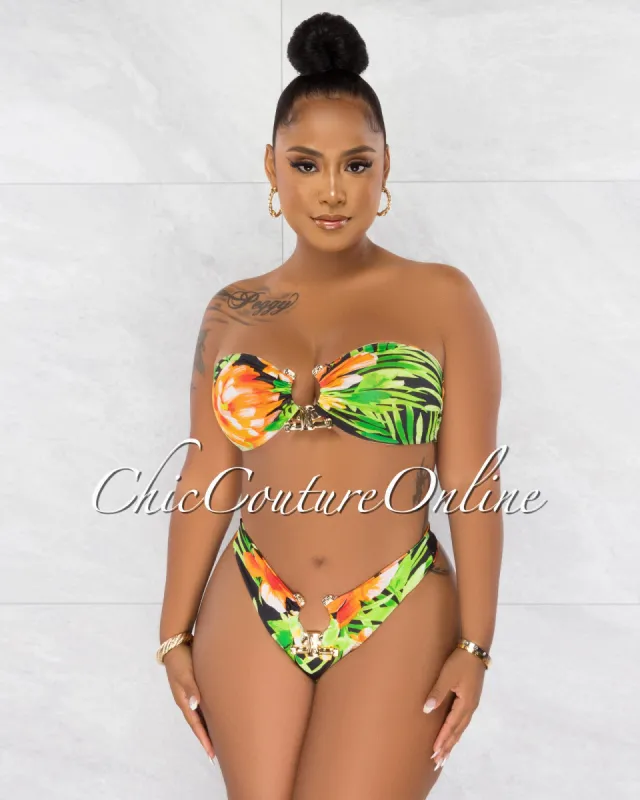 *Rita Black Green Orange Gold Accent Bikini Set sold by Chic Couture