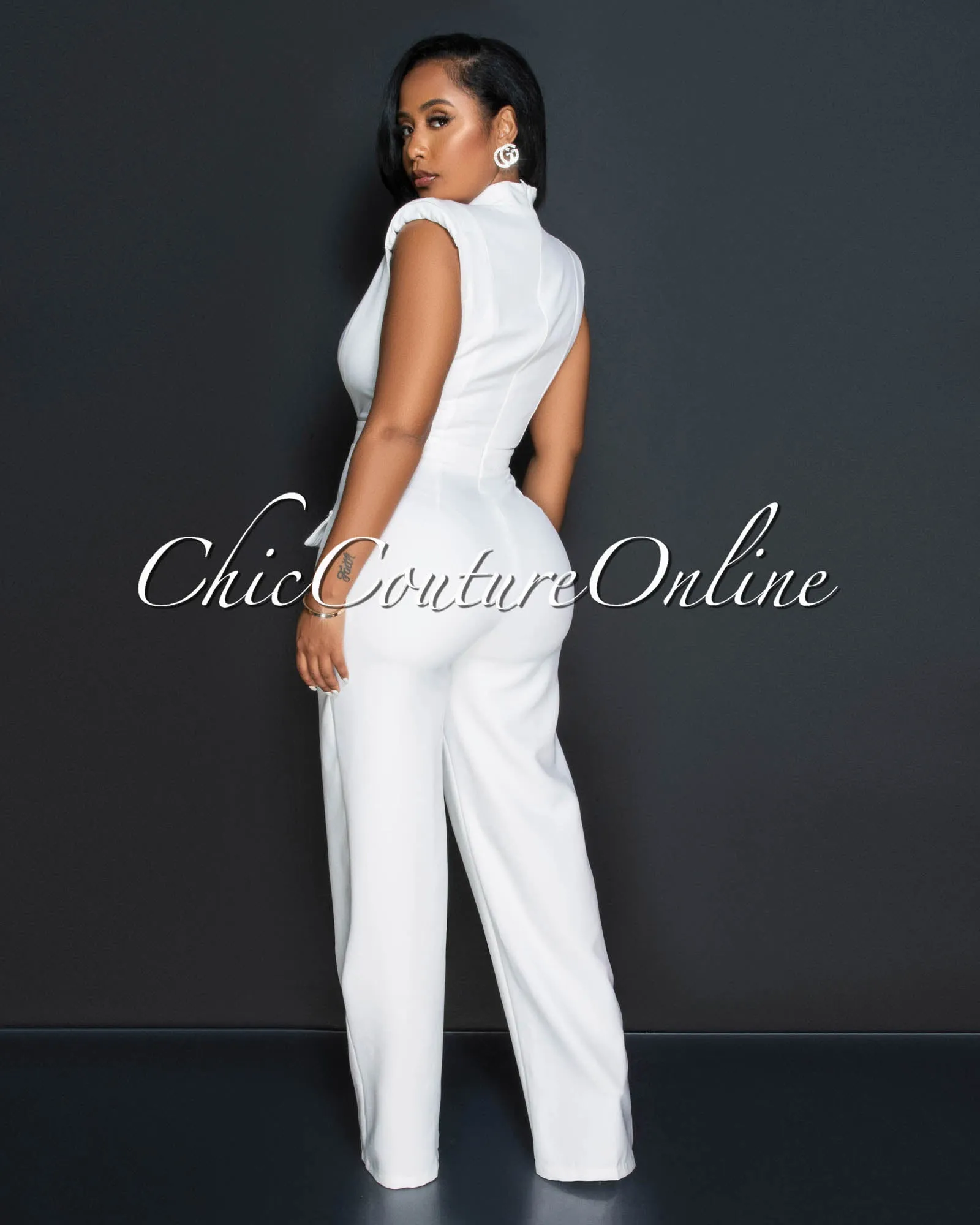 *Dionne Off-White Bust Rhinestones Accent Jumpsuit sold by Chic Couture product image thumbnail 3