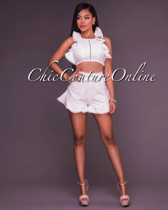 *Fanni White Ruffles Two Piece Set sold by chic