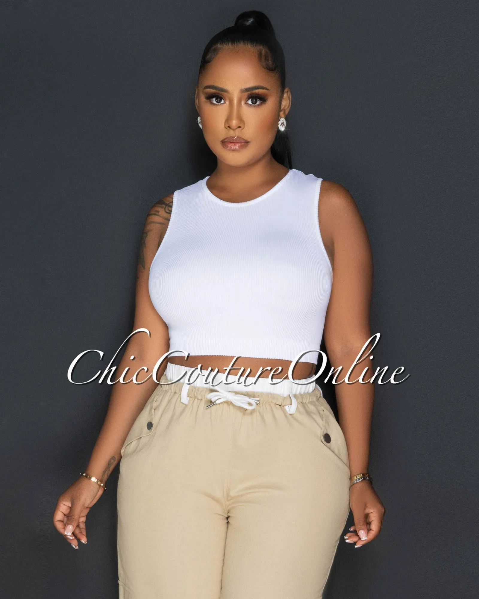 *Pasty Off-White Ribbed Crop Top sold by Chic Couture