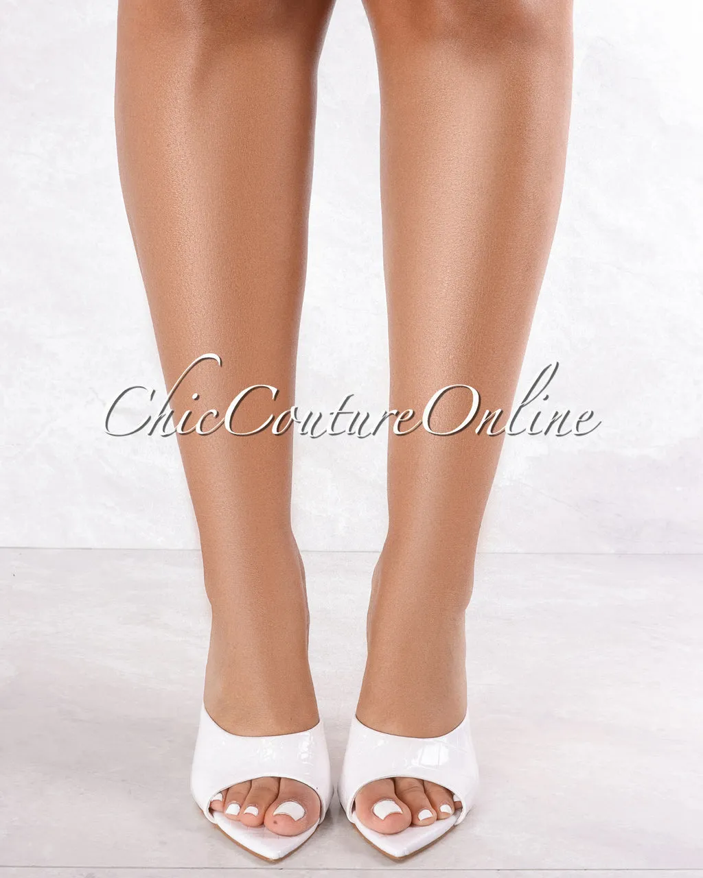 *Laurent White Faux Crocodile Patent Pointed Toe Heels sold by Chic Couture product image thumbnail 3