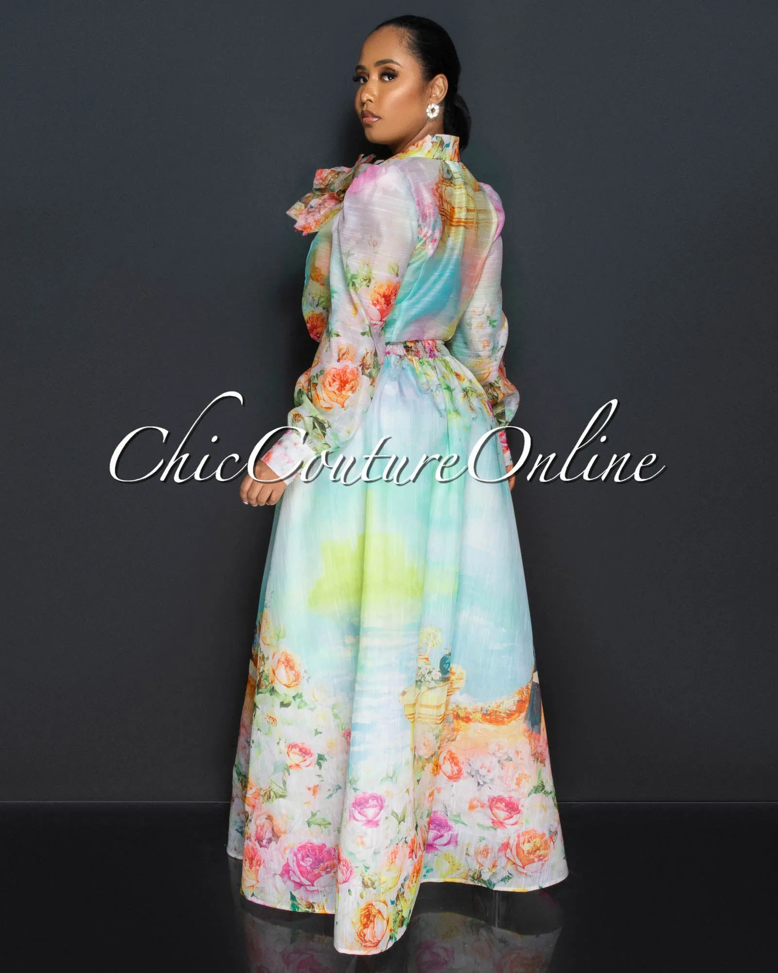 *Karin Green Yellow Flower Accent Blouse & Maxi Skirt Set sold by Chic Couture product image thumbnail 4