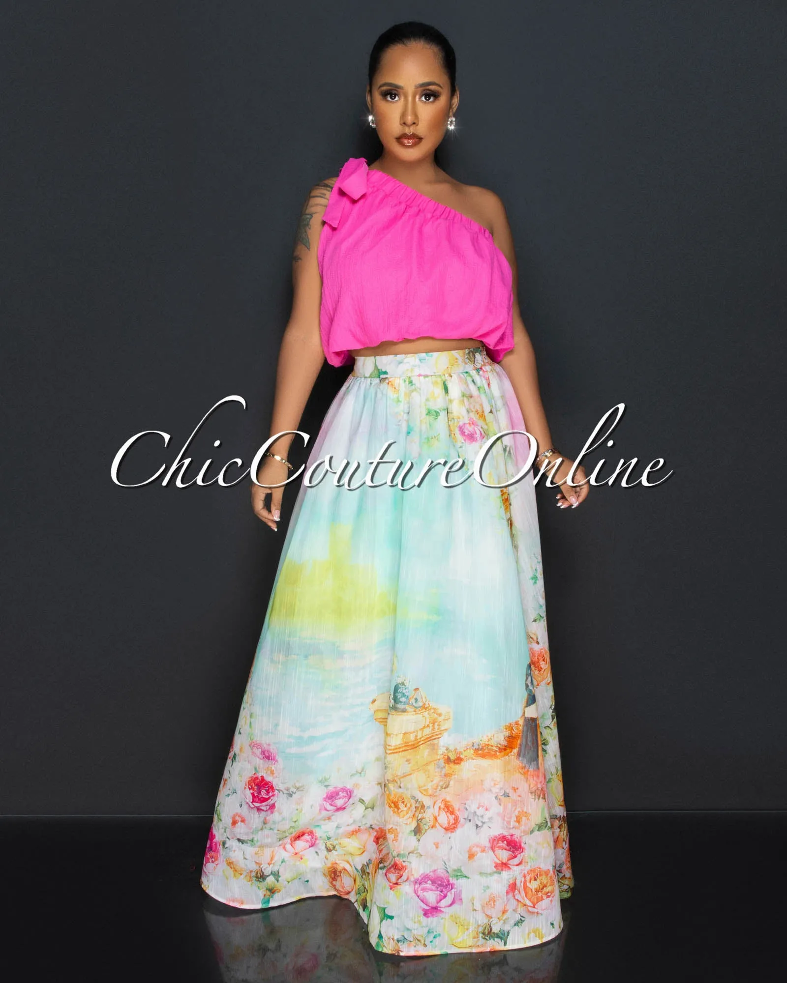*Karin Green Yellow Flower Accent Blouse & Maxi Skirt Set sold by Chic Couture product image thumbnail 5
