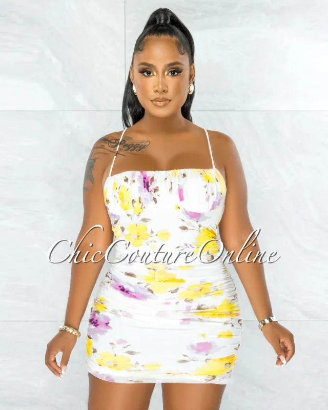 *Lissie Off-White Floral Print Ruched Mini Dress sold by Chic Couture