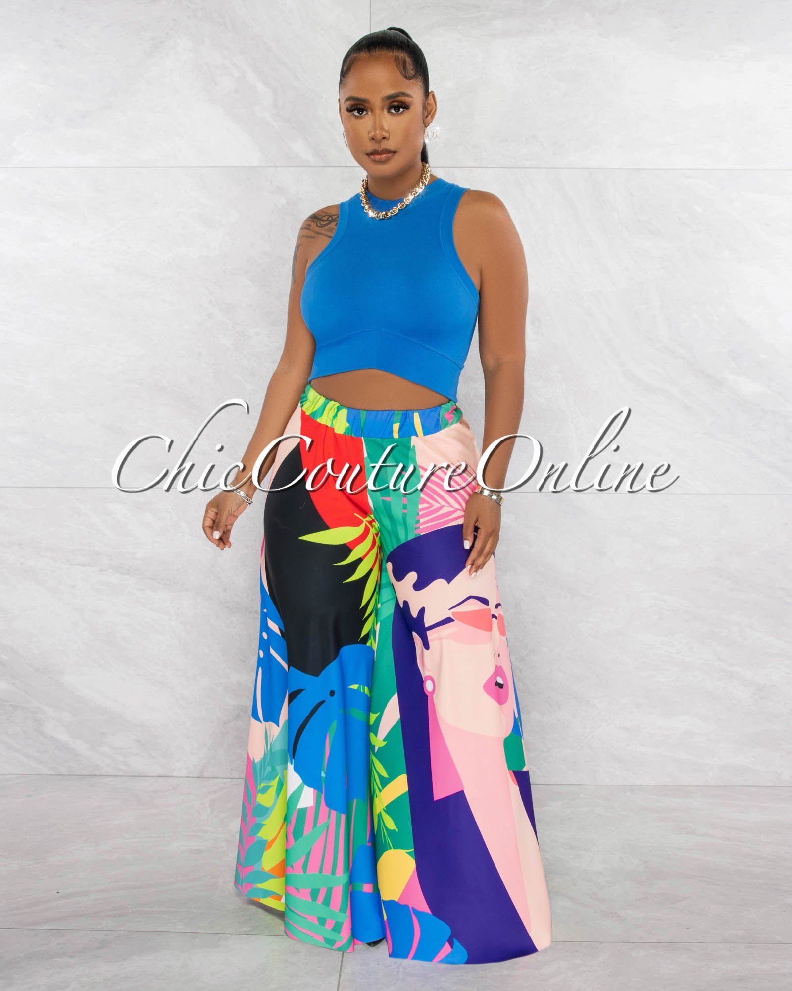 Maximo Blue Racer "V" Waist Crop Top sold by Chic Couture product image thumbnail 2