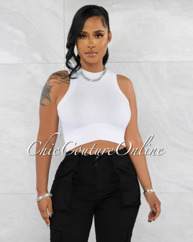 Maximo White Racer "V" Waist Crop Top sold by Chic Couture