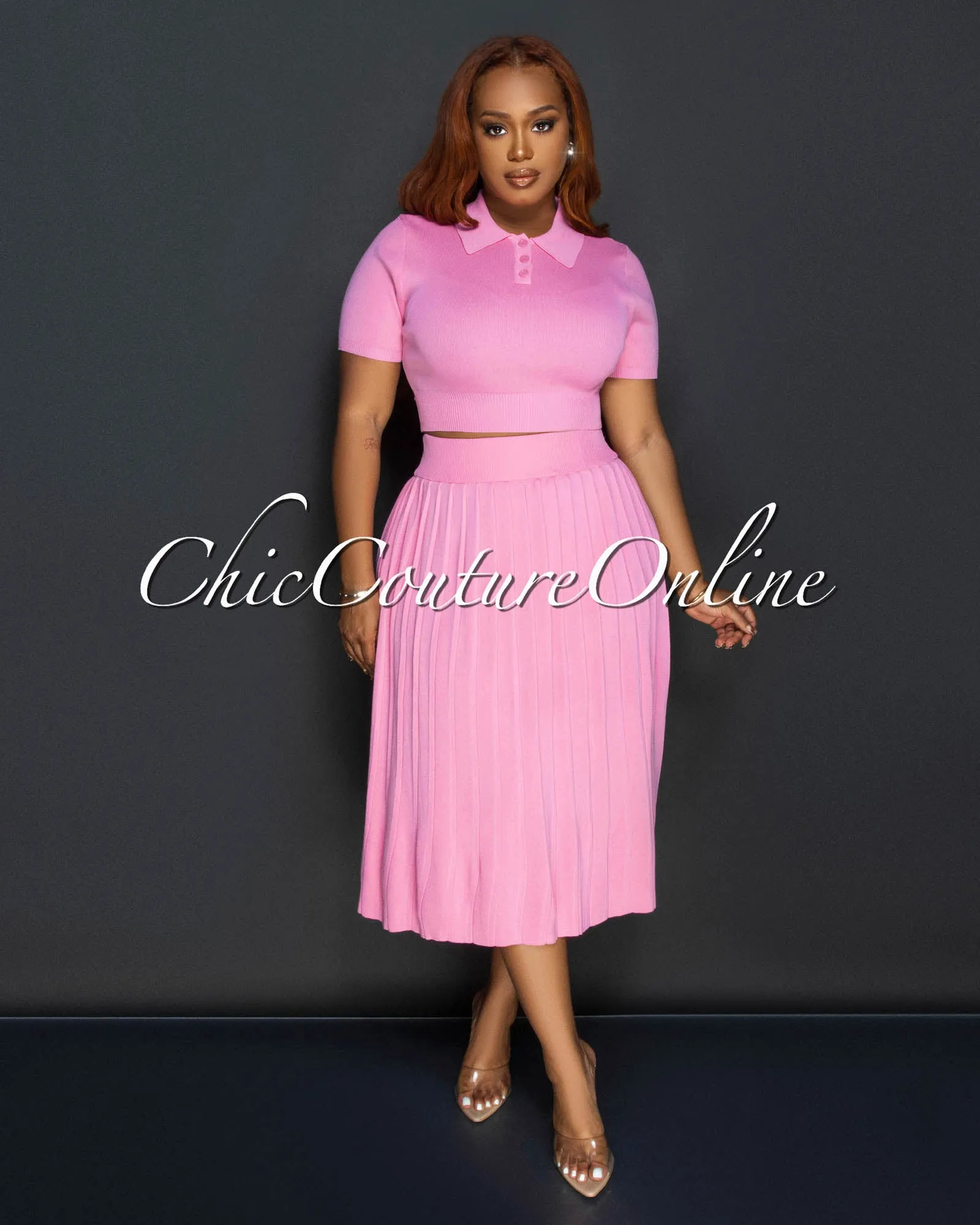 Senna Pink Tennis Crop Top & Skirt Set sold by Chic Couture