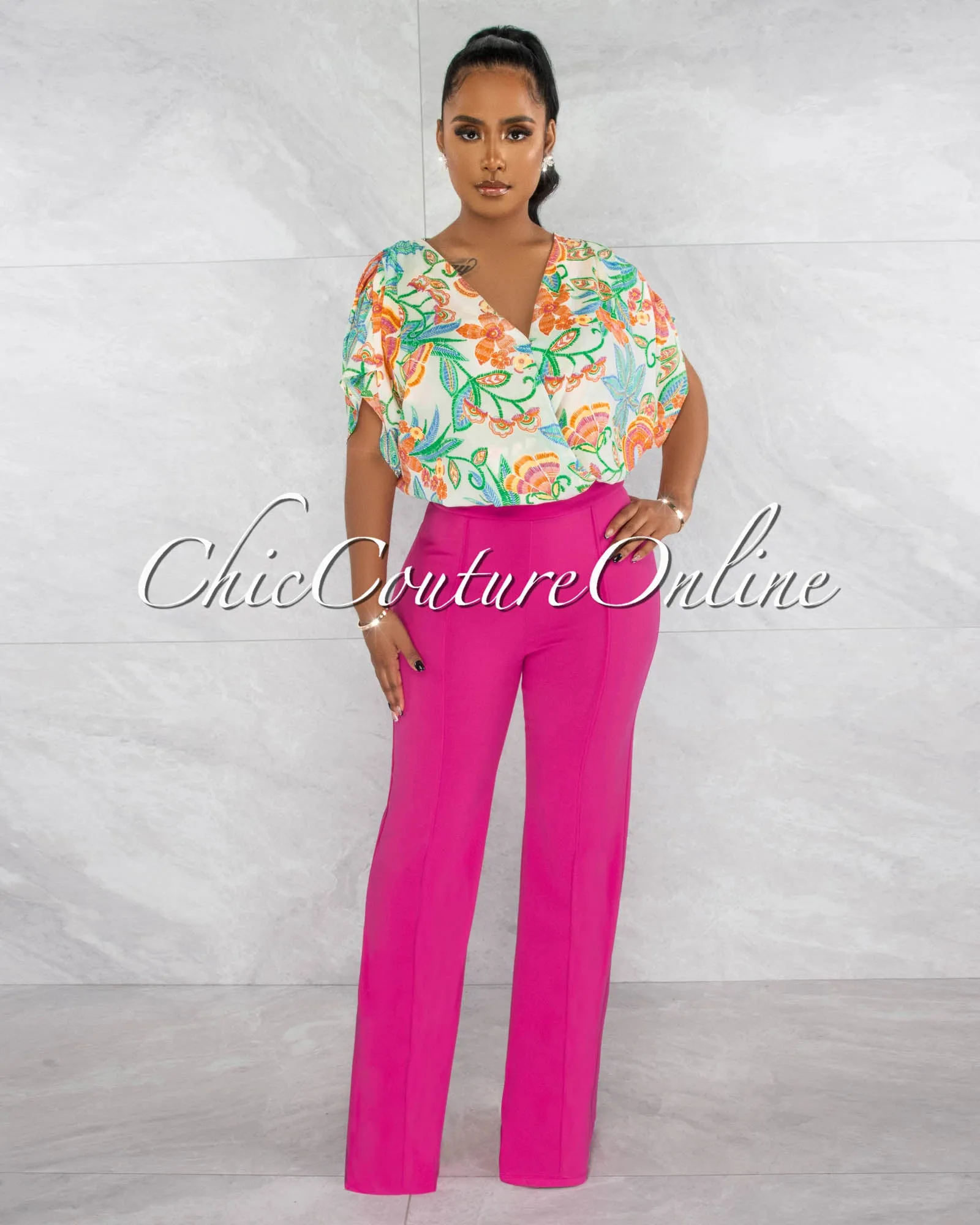 *Marcie Fuchsia High Waist Straight Legs Pants sold by Chic Couture