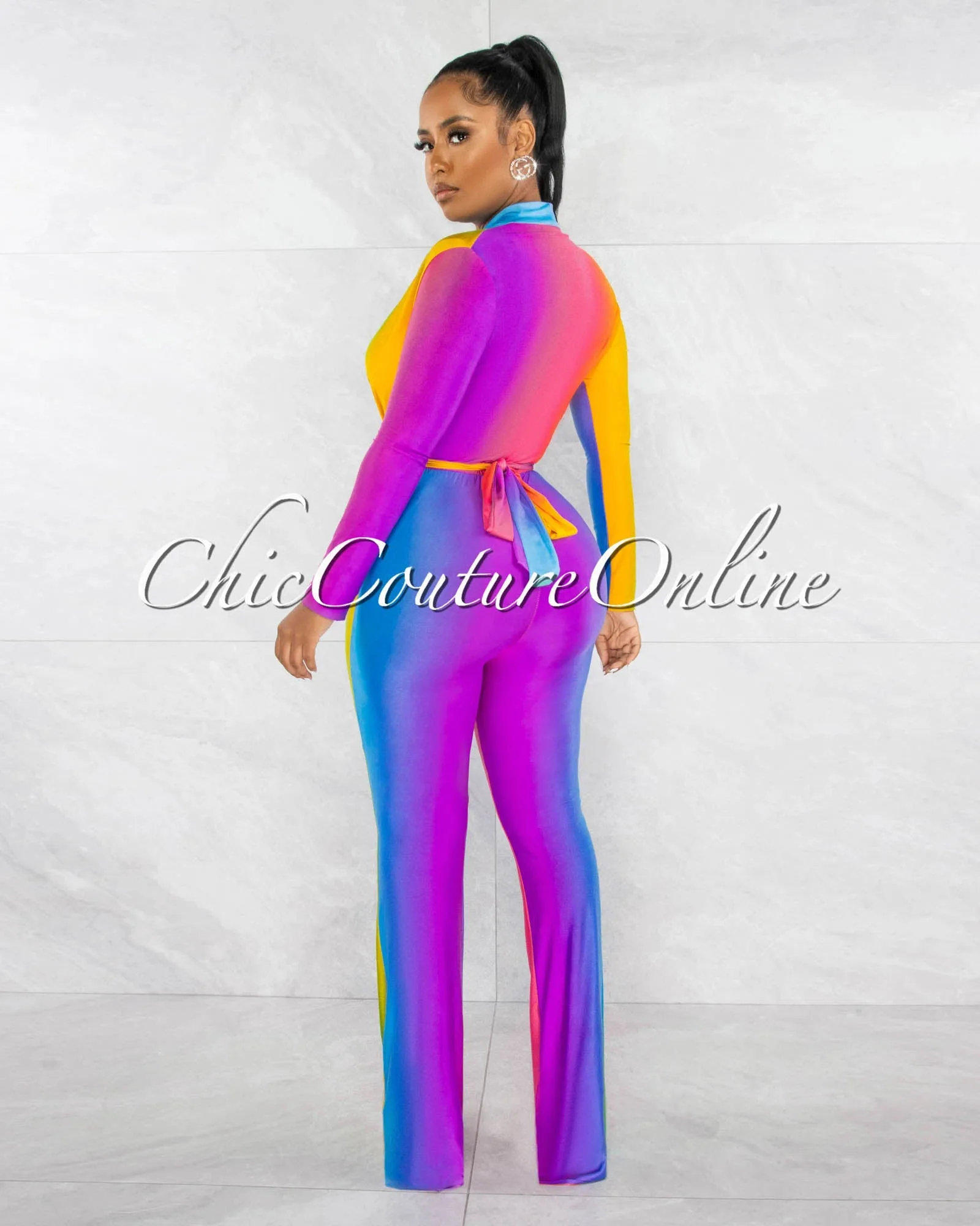 *Cecilia Rainbow Multi-Color Ombre Deep V-Neck Jumpsuit sold by Chic Couture product image thumbnail 4