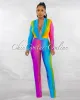 *Cecilia Rainbow Multi-Color Ombre Deep V-Neck Jumpsuit sold by Chic Couture