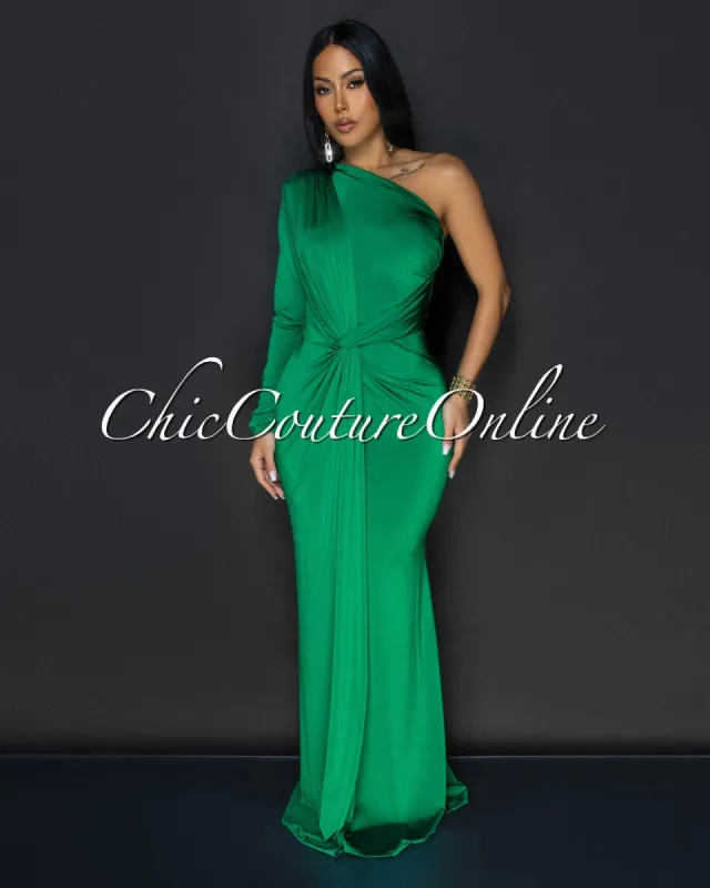 Balencia Green Single Sleeve Knot Front Maxi Dress sold by Chic Couture