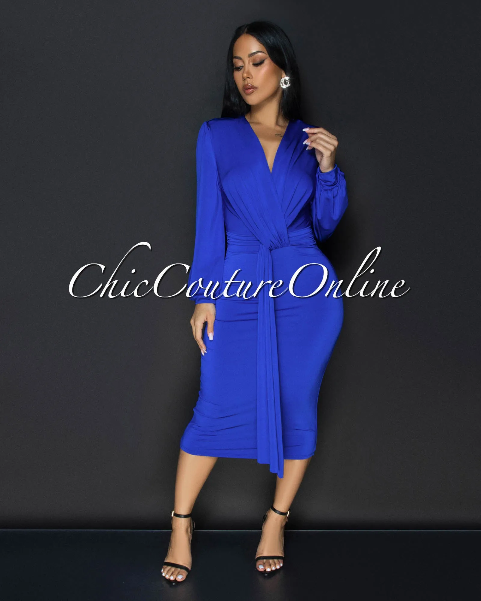 Sabatini Royal-Blue Knotted Front Midi Dress sold by Chic Couture product image thumbnail 3