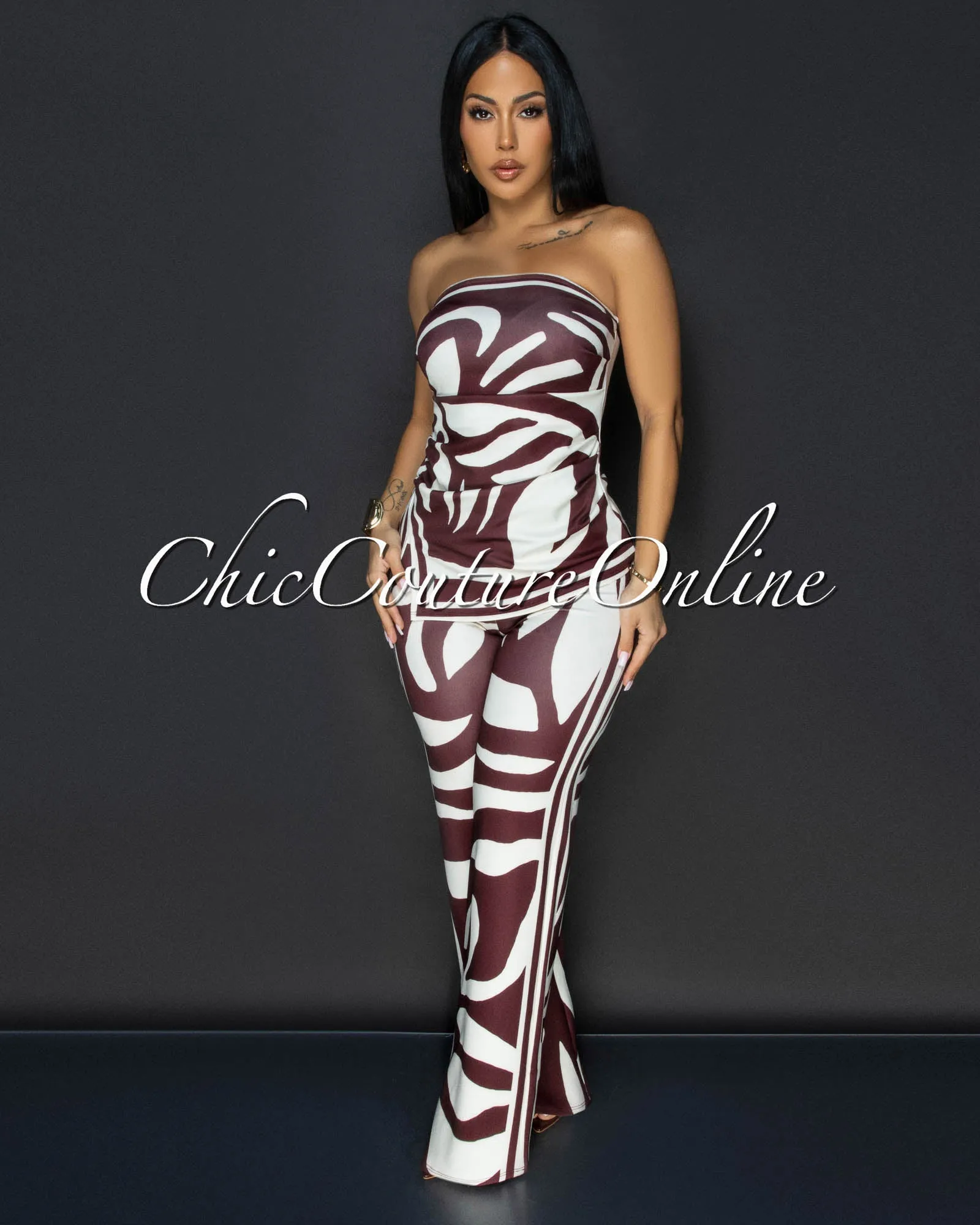 Jenelle Brown Cream Print Top & Pants Set sold by Chic Couture product image thumbnail 3