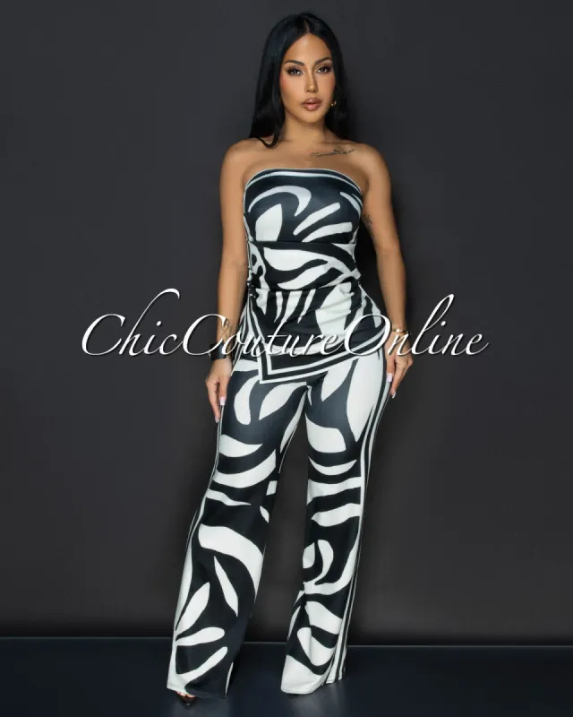 Jenelle Black Cream Print Top & Pants Set sold by Chic Couture