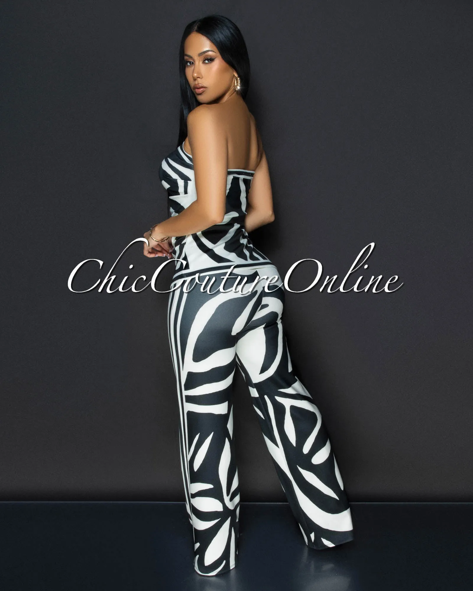 Jenelle Black Cream Print Top & Pants Set sold by Chic Couture product image thumbnail 3