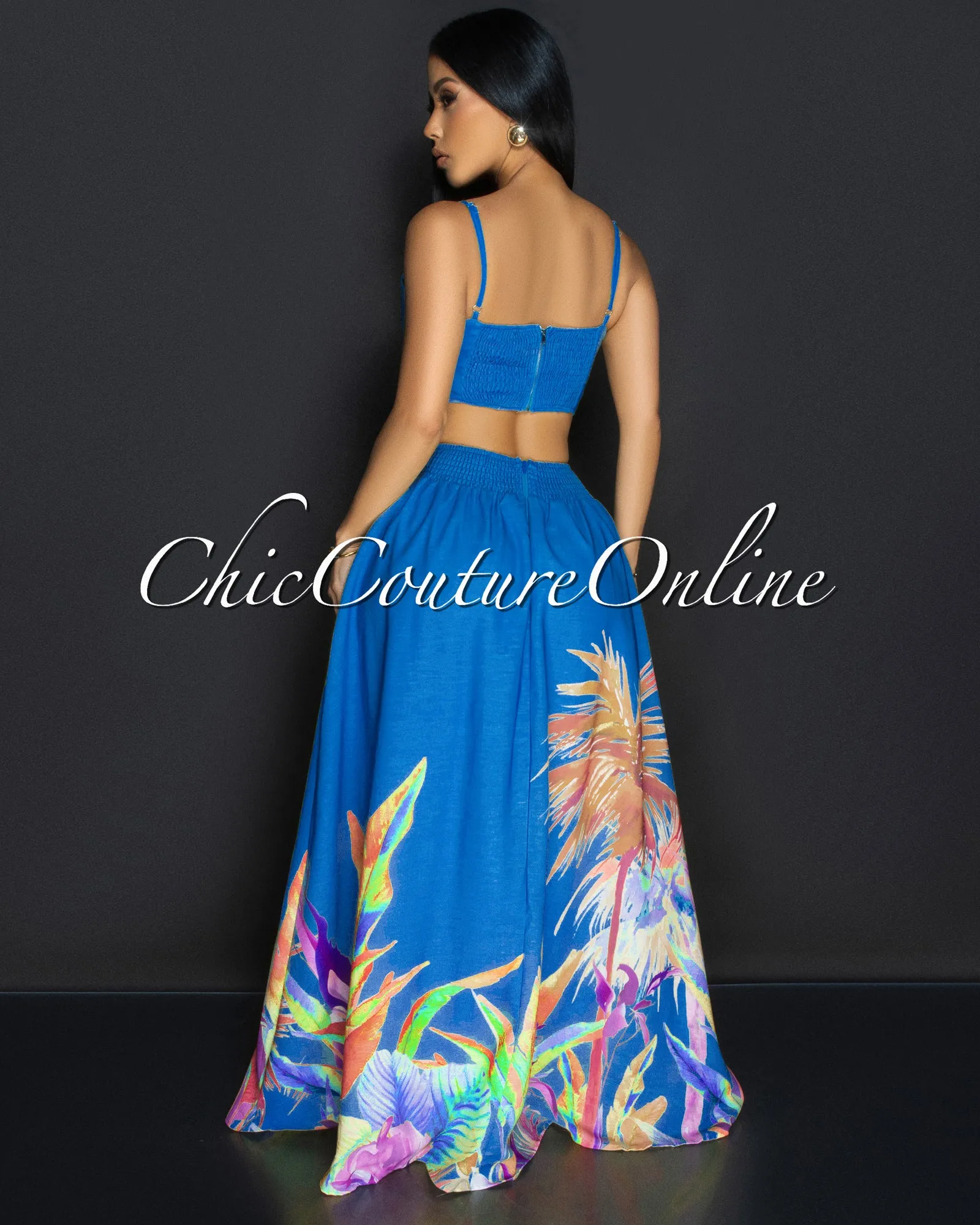 Roza Blue Floral Bustier & Maxi Skirt Set sold by Chic Couture product image thumbnail 3