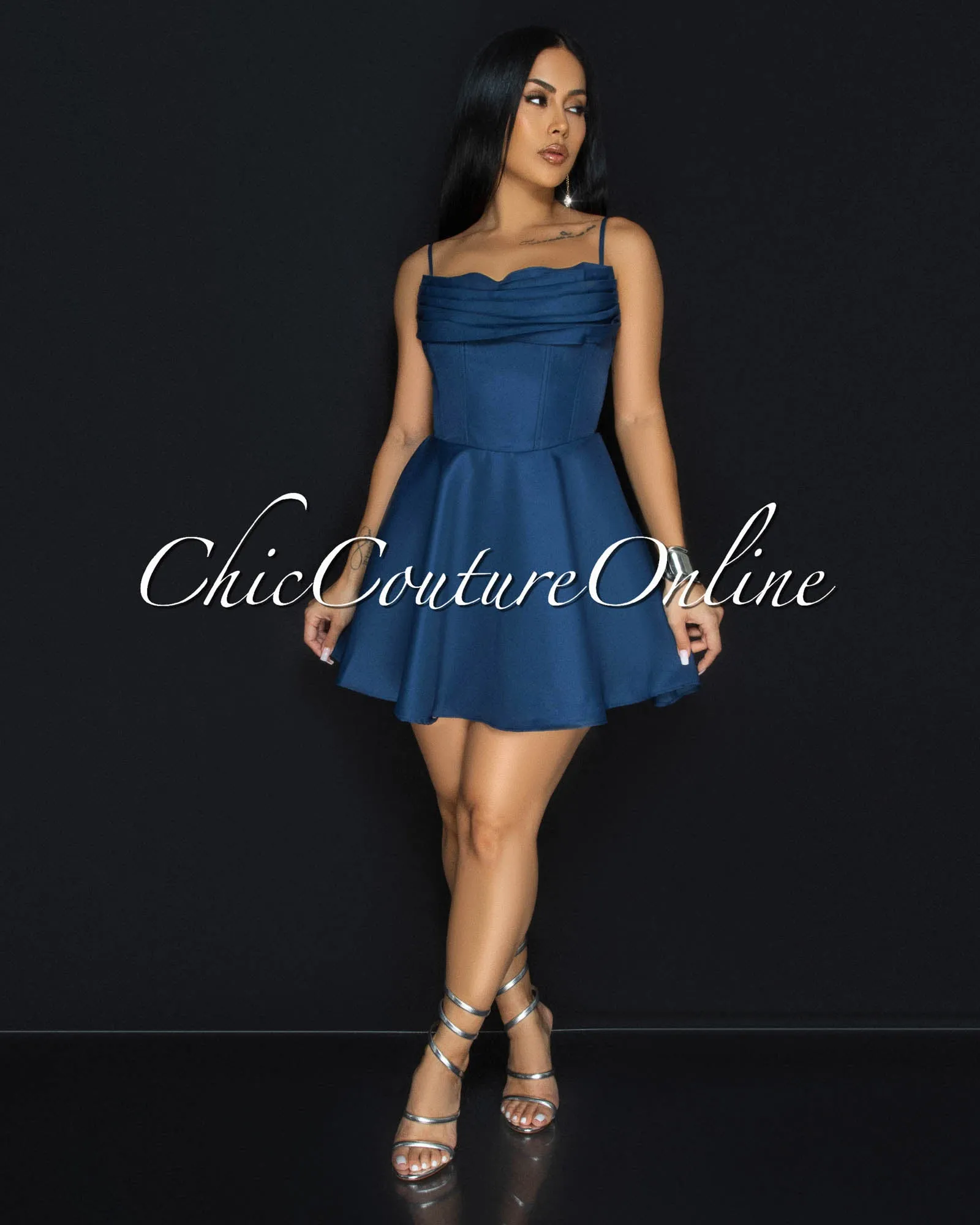 Caselle Teal Skater Mini Dress sold by Chic Couture product image thumbnail 2