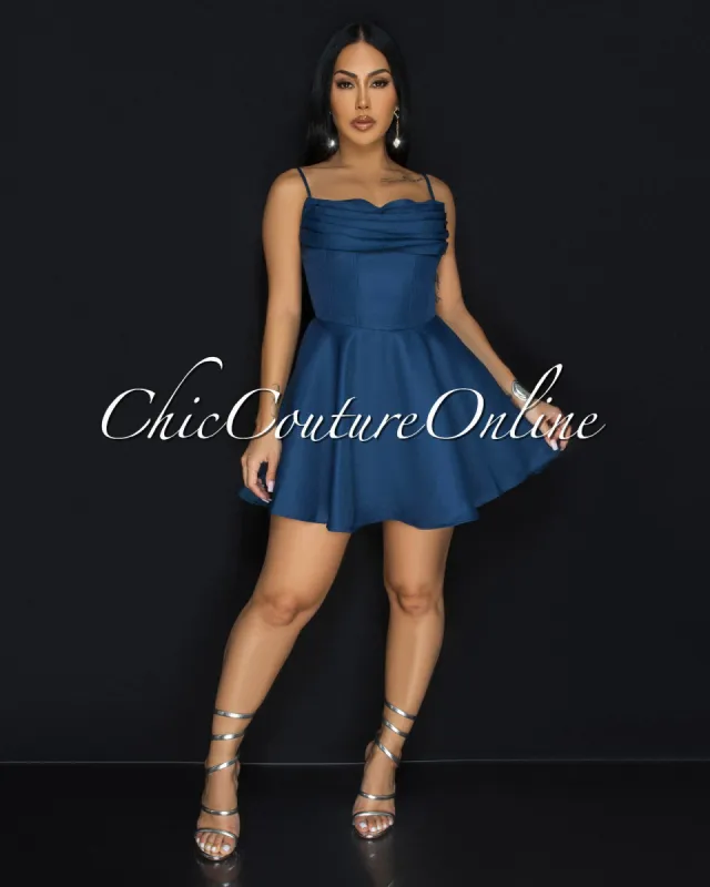 Caselle Teal Skater Mini Dress sold by Chic Couture