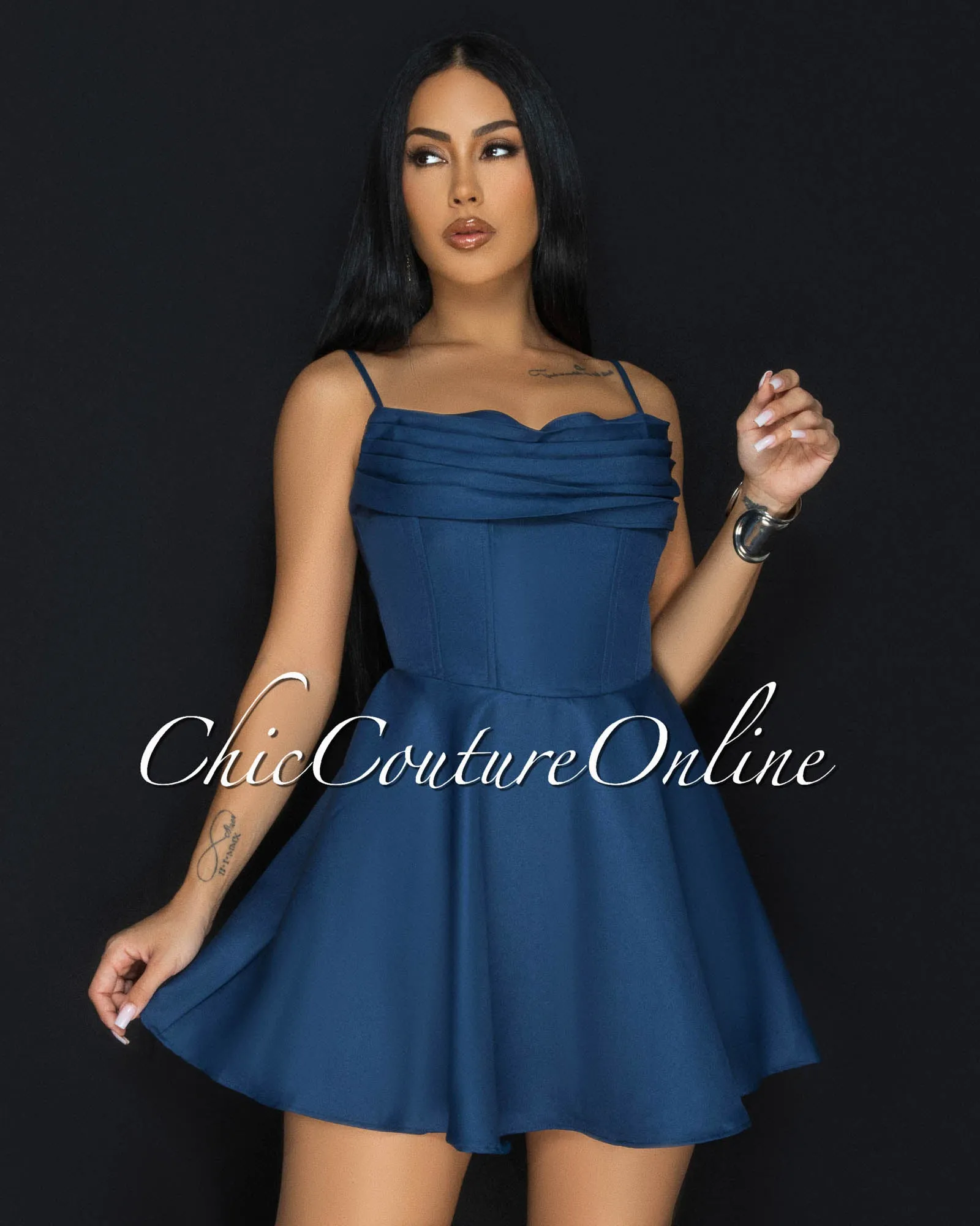 Caselle Teal Skater Mini Dress sold by Chic Couture product image thumbnail 3