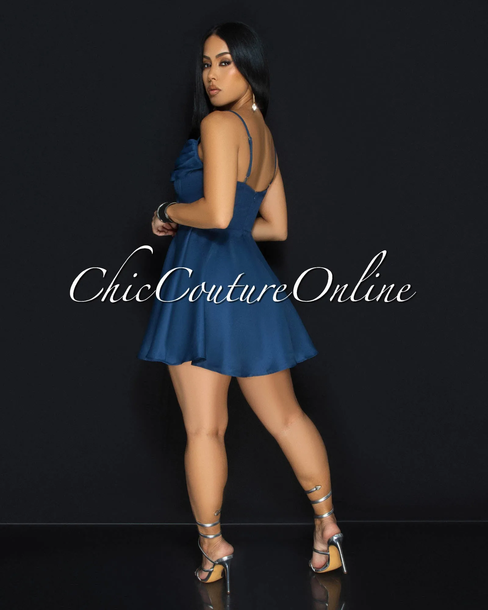 Caselle Teal Skater Mini Dress sold by Chic Couture product image thumbnail 4