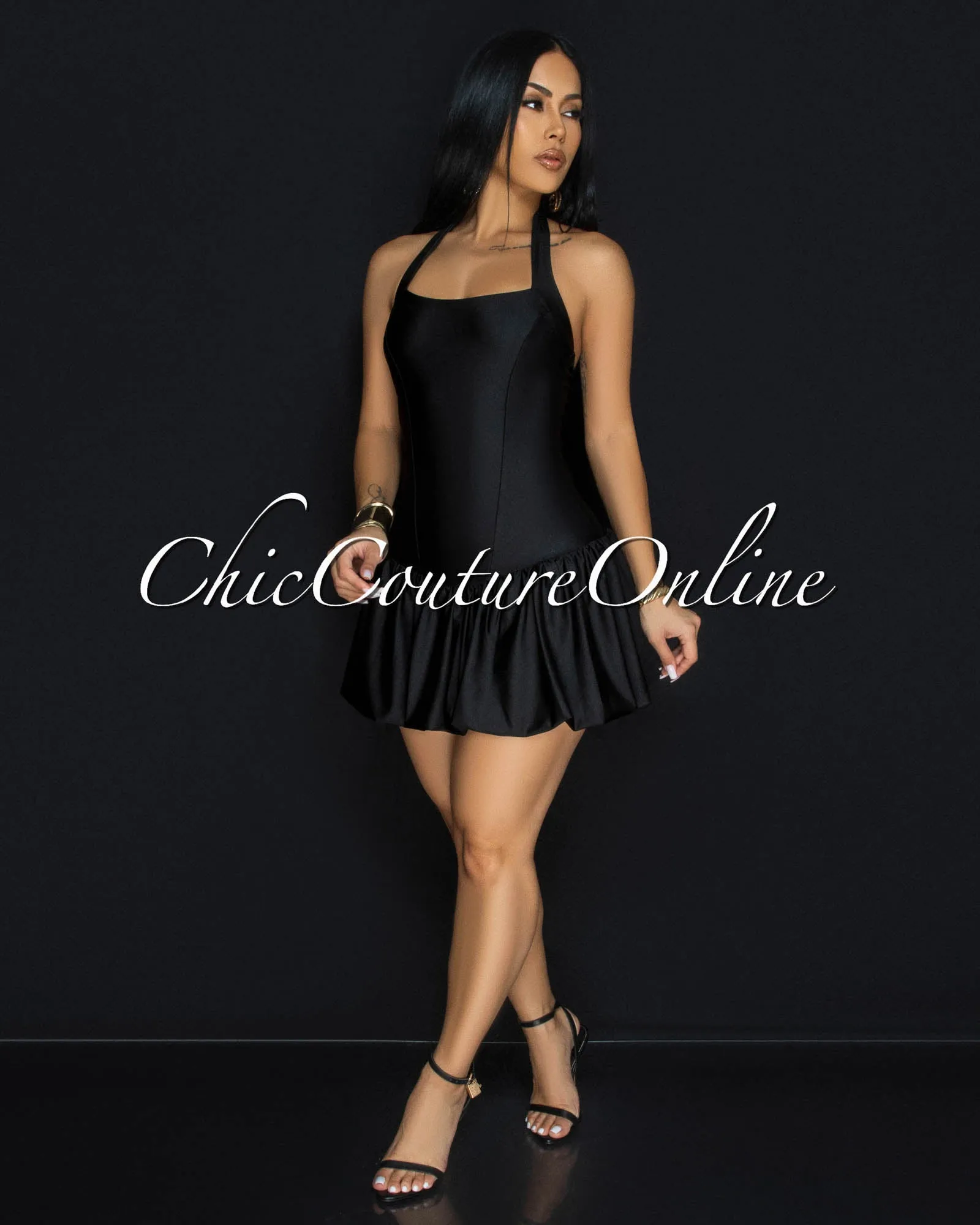 Goya Black Bubble Mini Halter Dress sold by Chic Couture product image thumbnail 5
