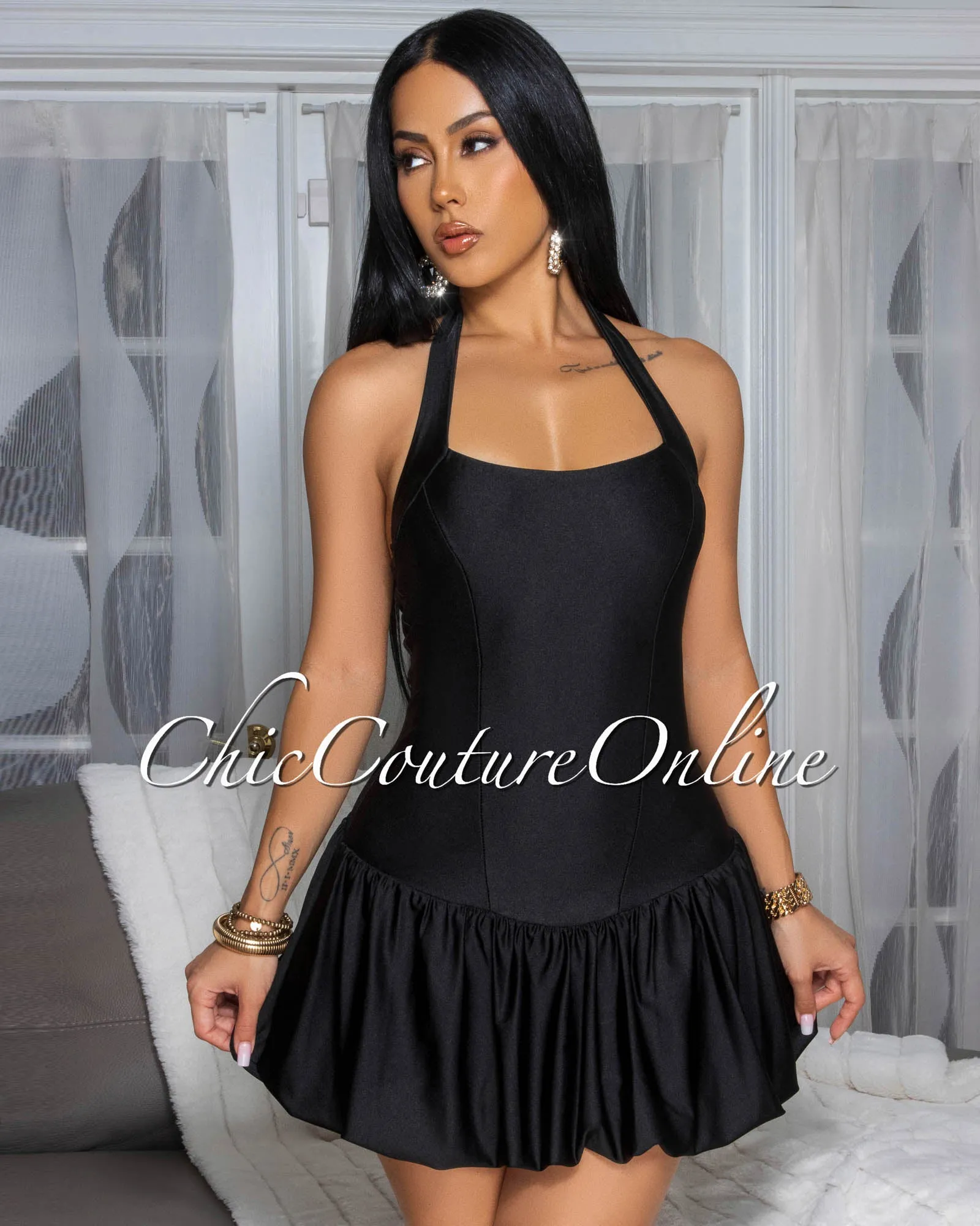 Goya Black Bubble Mini Halter Dress sold by Chic Couture product image thumbnail 3