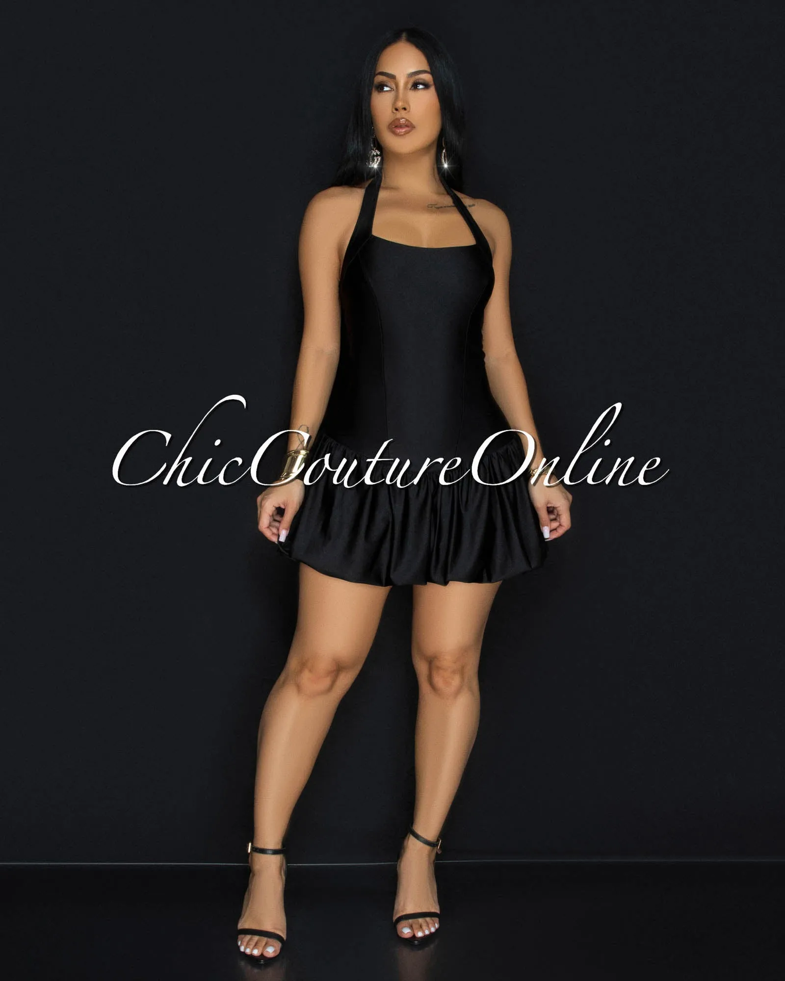 Goya Black Bubble Mini Halter Dress sold by Chic Couture product image thumbnail 4