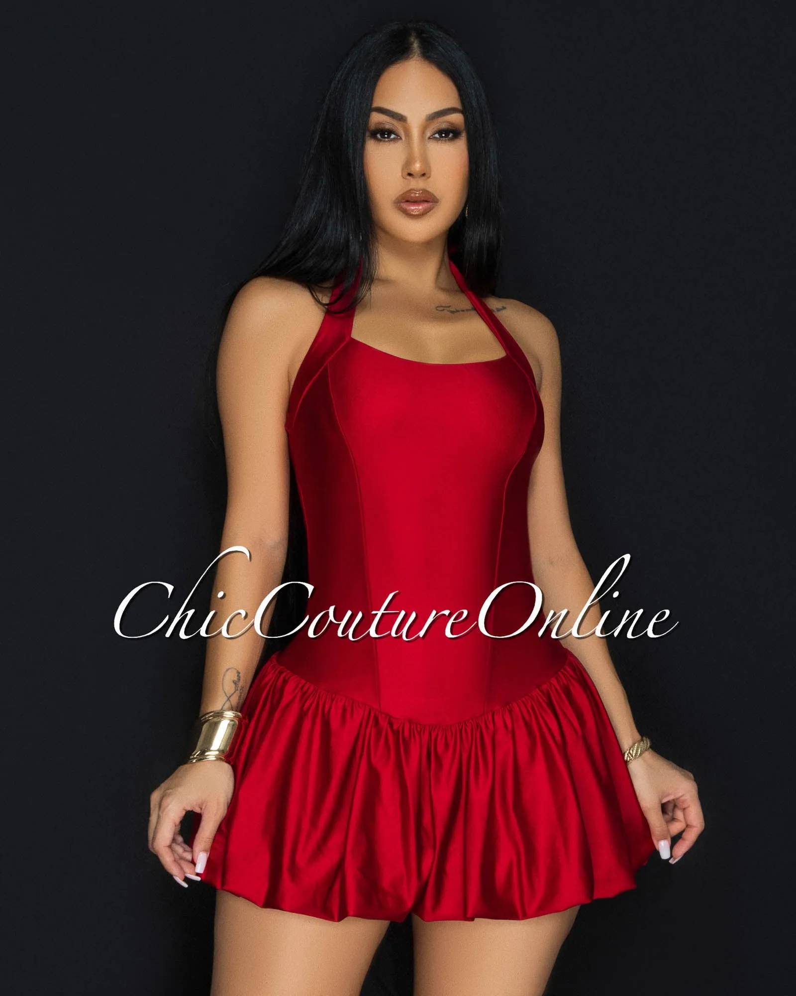 Goya Burgundy Bubble Mini Halter Dress sold by Chic Couture product image thumbnail 3