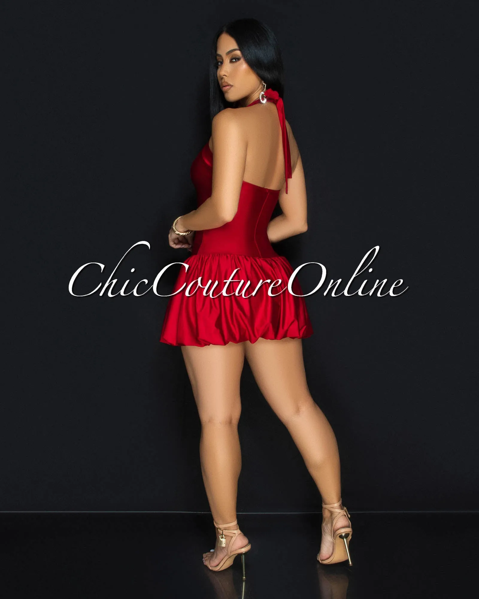 Goya Burgundy Bubble Mini Halter Dress sold by Chic Couture product image thumbnail 4