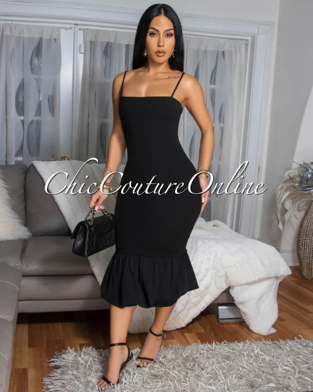 Maloune Black Ribbed Bubble Midi Dress sold by Chic Couture