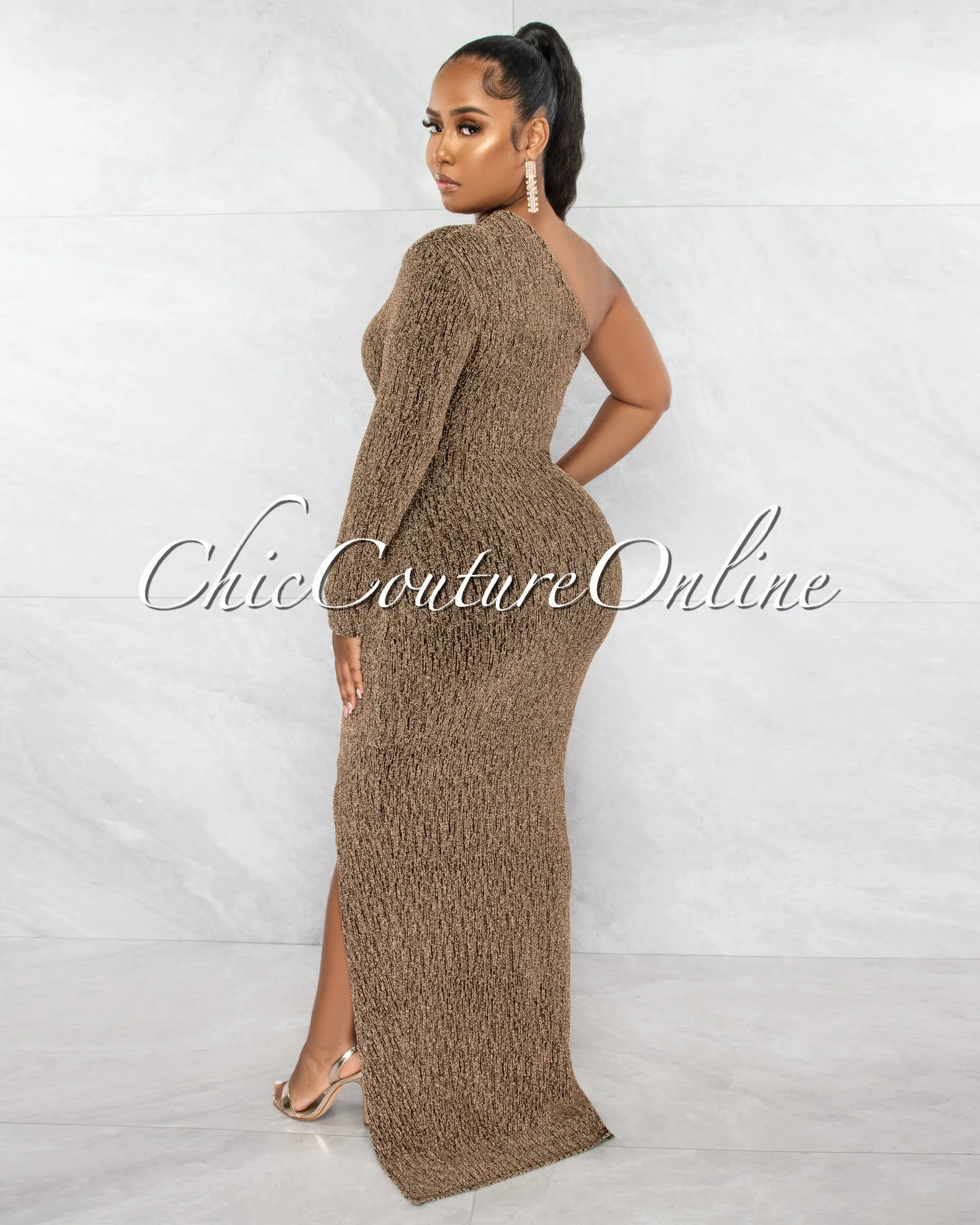 *Burt Black Gold Shimmer Single Long Sleeve Maxi Dress sold by Chic Couture product image thumbnail 3