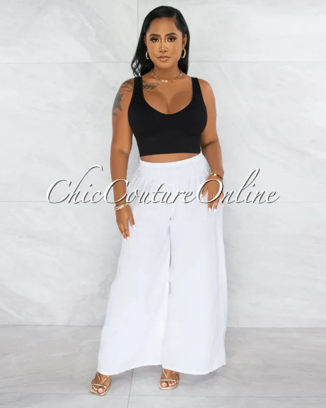 *Faith Off-White Smocked Waistband Wide Legs LINEN Pants sold by Chic Couture