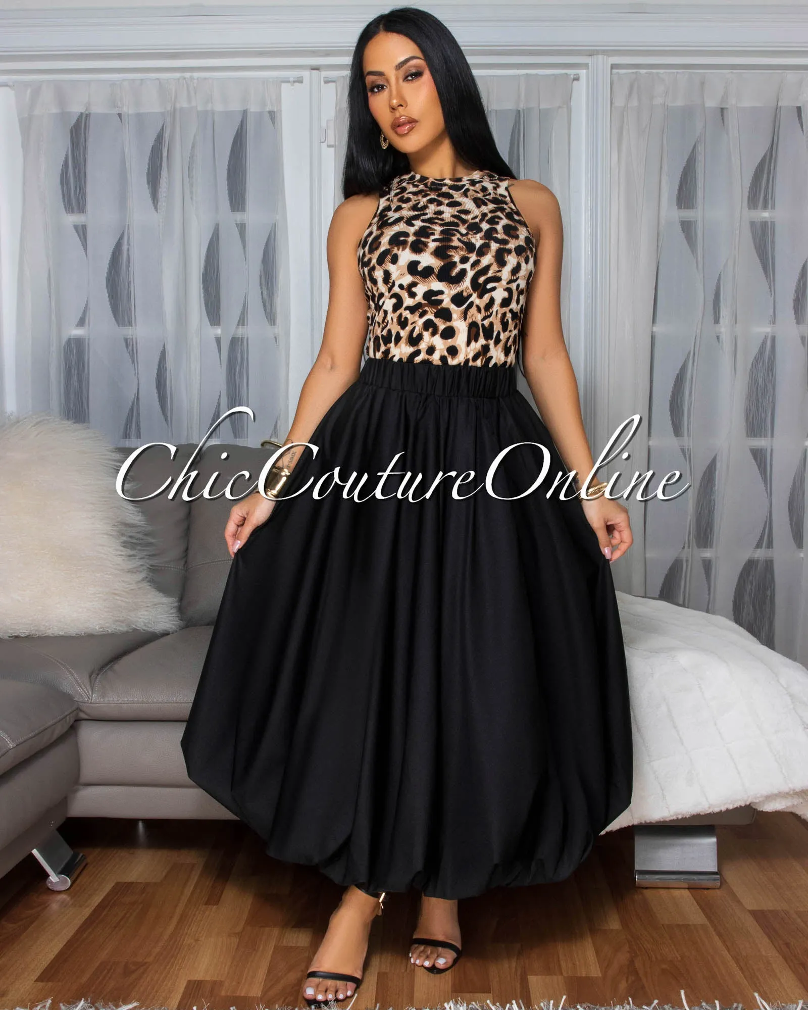 Vienna BlackMidi Bubble Cargo Skirt sold by Chic Couture