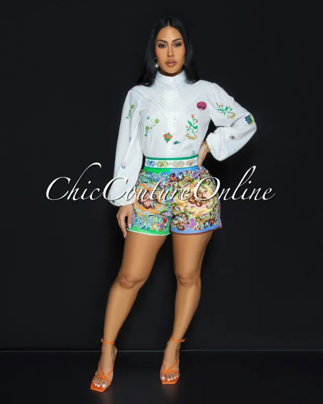 Rhodes Off-White Multi-Color Print Top & Shorts Set sold by Chic Couture