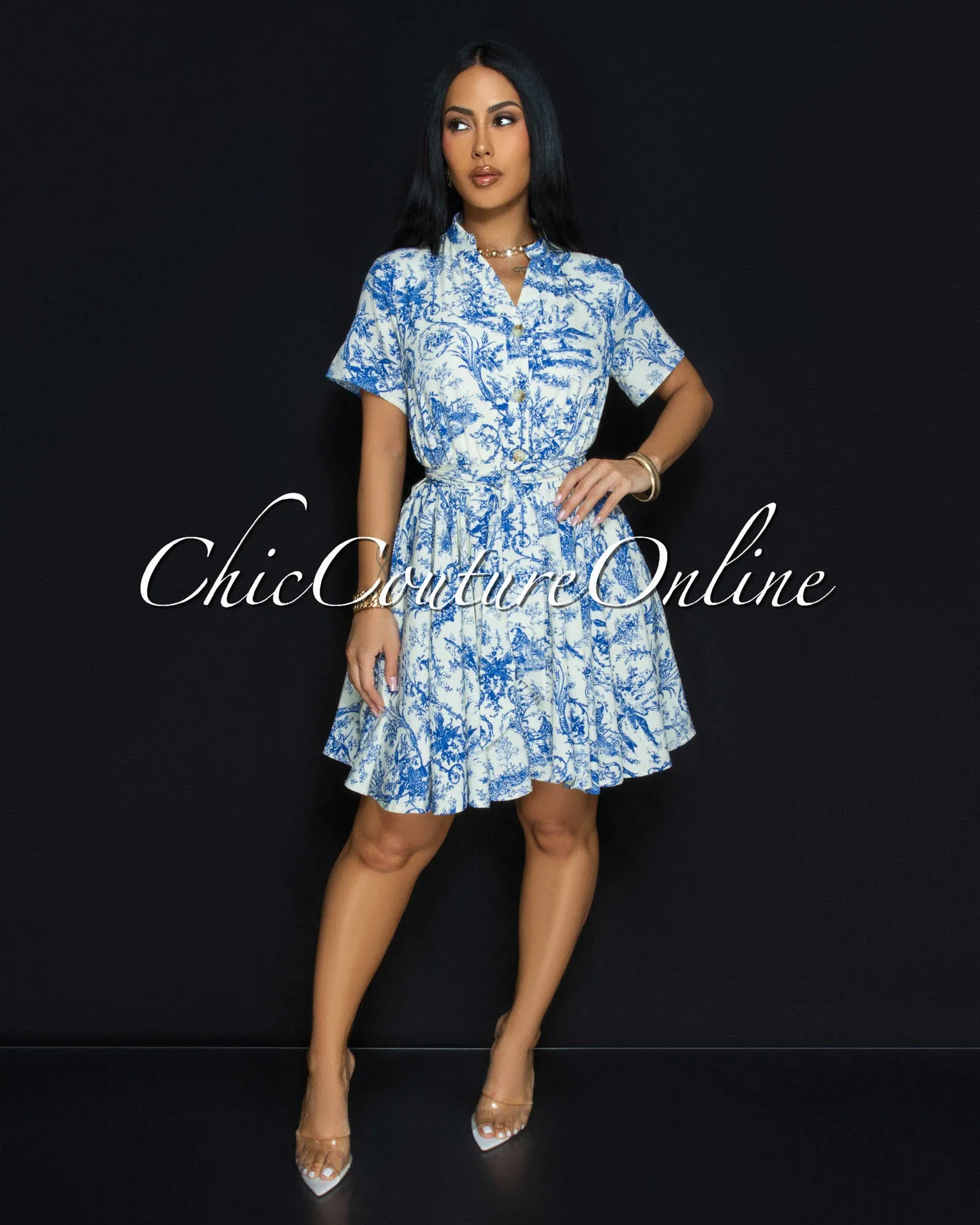 Forre Blue Off-White Print Skater Dress sold by Chic Couture product image thumbnail 2
