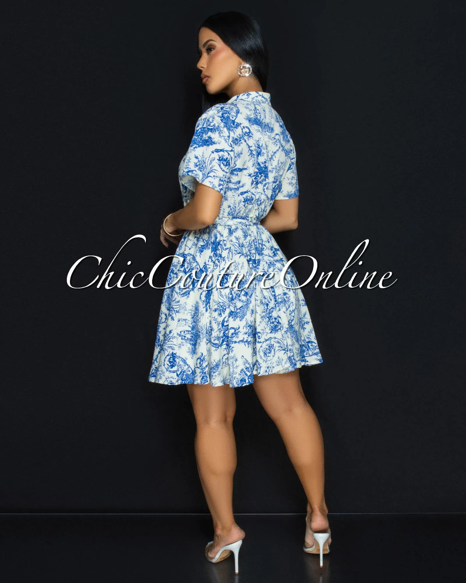 Forre Blue Off-White Print Skater Dress sold by Chic Couture product image thumbnail 4