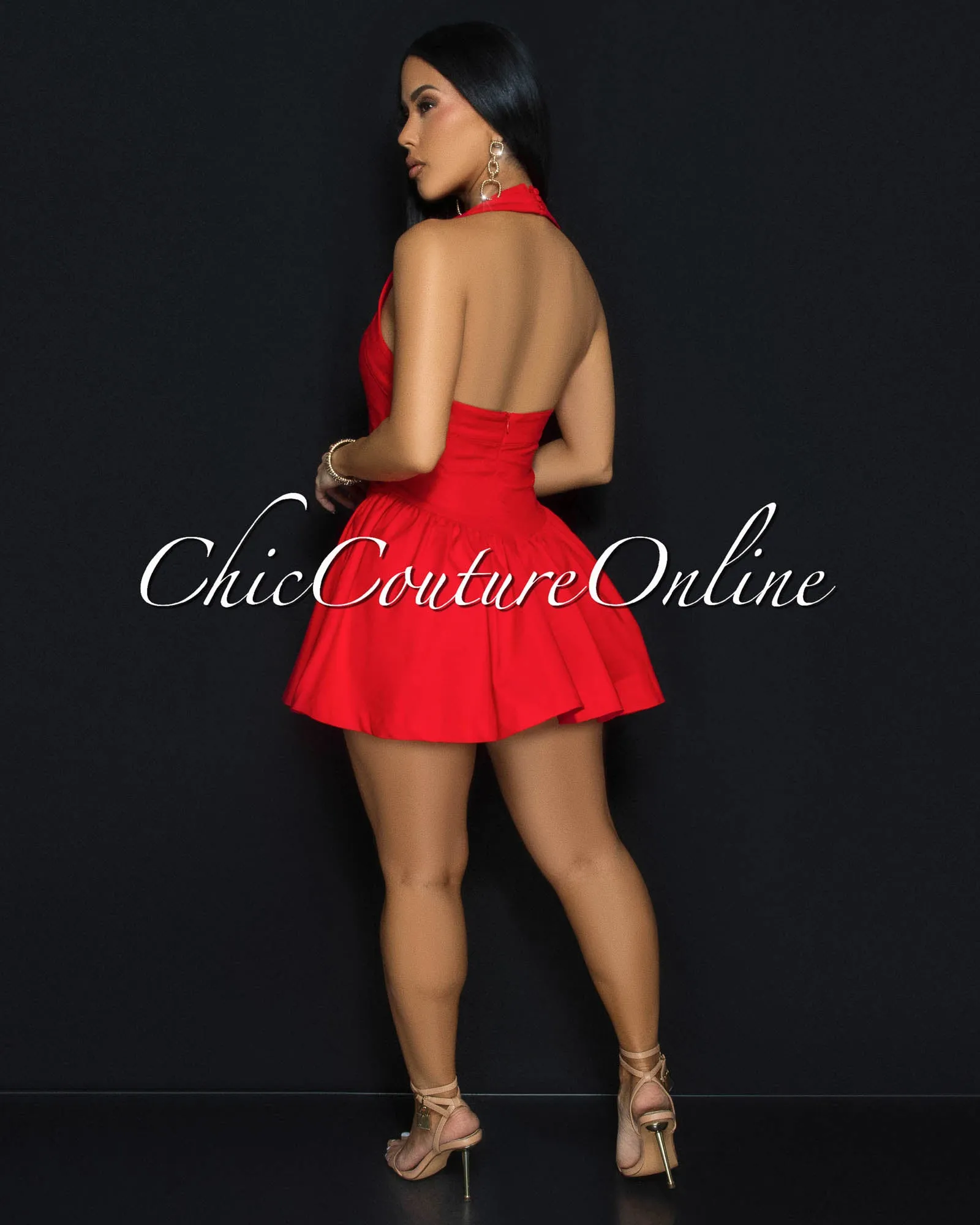Emporio Red Halter Flared Skater Dress sold by Chic Couture product image thumbnail 4